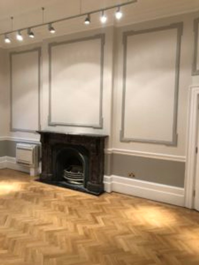 Decorative plasterwork picked out in colour, Mayfair offices