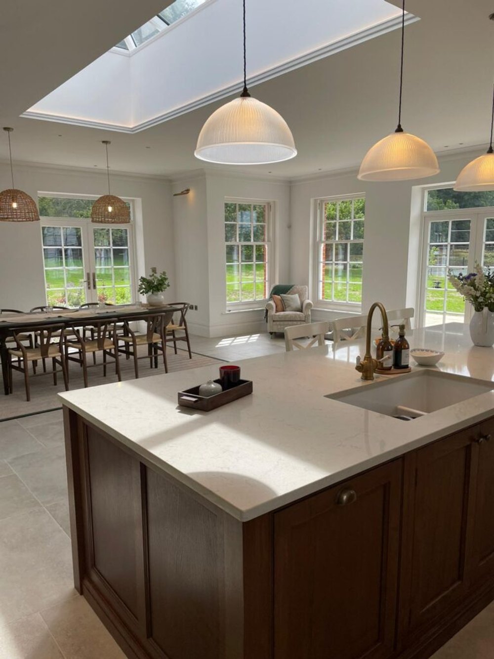 Hand-painted kitchen cabinetry and island in a Hampshire home